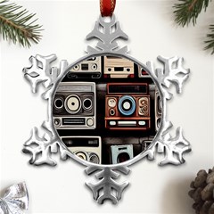 Retro Cameras Old Vintage Antique Technology Wallpaper Retrospective Metal Small Snowflake Ornament by Grandong