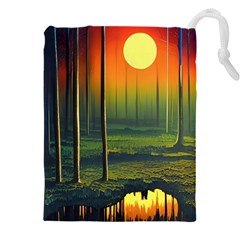 Outdoors Night Moon Full Moon Trees Setting Scene Forest Woods Light Moonlight Nature Wilderness Lan Drawstring Pouch (4xl) by Posterlux