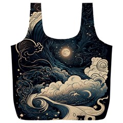 Starry Sky Moon Space Cosmic Galaxy Nature Art Clouds Art Nouveau Abstract Full Print Recycle Bag (xxl) by Posterlux