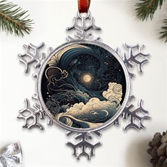 Starry Sky Moon Space Cosmic Galaxy Nature Art Clouds Art Nouveau Abstract Metal Large Snowflake Ornament by Posterlux