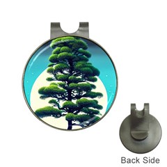 Pine Moon Tree Landscape Nature Scene Stars Setting Night Midnight Full Moon Hat Clips With Golf Markers by Posterlux