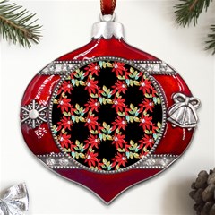 Floral Geometry Metal Snowflake And Bell Red Ornament by Sparkle