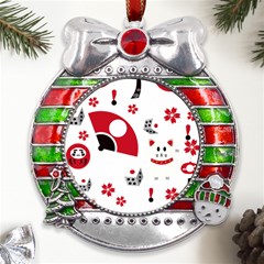 Assorted Illustration Lot Japan Fundal Japanese Metal X mas Ribbon With Red Crystal Round Ornament by Maspions