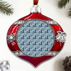 Blue Roses Metal Snowflake And Bell Red Ornament by DinkovaArt