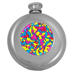 Colorful-graffiti-pattern-blue-background Round Hip Flask (5 Oz) by designsbymallika