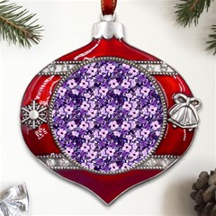 Purple Flowers 001 Purple Flowers 02 Metal Snowflake And Bell Red Ornament by DinkovaArt