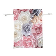 Pastel Rose  Flower Blue Pink White Lightweight Drawstring Pouch (l) by Cemarart