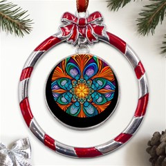Schwarz Bunt Metal Red Ribbon Round Ornament by 2607694c