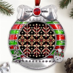 Vector Illustration Of Ukrainian Folk Seamless Pattern Ethnic Ornament Border Element Traditional Metal X mas Ribbon With Red Crystal Round Ornament by Bedest