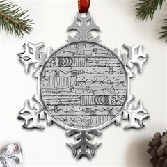 Black And White Hand Drawn Doodles Abstract Pattern Bk Metal Small Snowflake Ornament by dflcprintsclothing