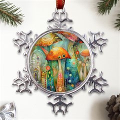 Whimsical Mushrooms Colorful Patterns Metal Large Snowflake Ornament by Loisa77