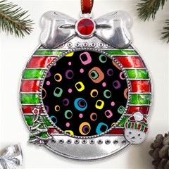 Abstract Background Retro 60s 70s Metal X mas Ribbon With Red Crystal Round Ornament by Apen