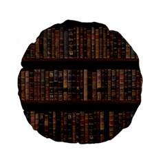 Old Bookshelf Orderly Antique Books Standard 15  Premium Flano Round Cushions by Ravend