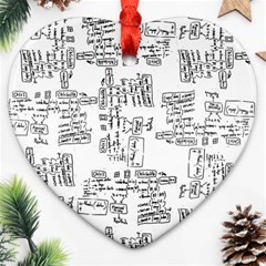 Blackboard Algorithms Black And White Pattern Heart Ornament (two Sides) by dflcprintsclothing