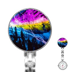 Night Skiing Colored Dead Grateful Lights Mountain Stainless Steel Nurses Watch by Loisa77