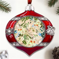 Textile Fabric Tropical Metal Snowflake And Bell Red Ornament by Paksenen