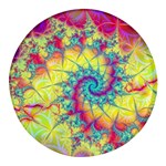 Fractal Spiral Abstract Background Vortex Yellow Round Glass Fridge Magnet (4 pack) Front