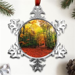 Forest Woods Autumn Nature Metal Small Snowflake Ornament by Proyonanggan