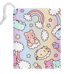 Usheen Carebears, Bears, Cat, Colorful, Cute, Pastel, Pattern Drawstring Pouch (4XL) Back