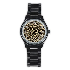 Jaguar Skin Texture, Jaguar Wool Texture, Yellow Stainless Steel Round Watch by kyorashop23