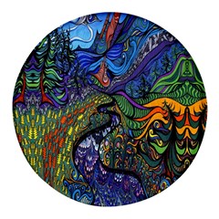 Psychedelic Digital Art Artwork Landscape Colorful Round Glass Fridge Magnet (4 Pack) by Bedest
