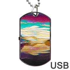 Vibrant Sunset Over Serene Lake Dog Tag Usb Flash (two Sides) by ExtraAwesomeSauce