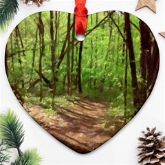 Peaceful Green Forest Walk Heart Ornament (two Sides) by ExtraAwesomeSauce