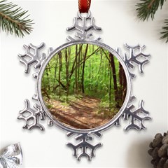 Peaceful Green Forest Walk Metal Large Snowflake Ornament by ExtraAwesomeSauce