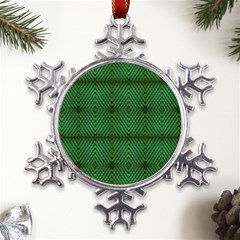 Green Diamond Grid Pattern Metal Large Snowflake Ornament by ExtraAwesomeSauce