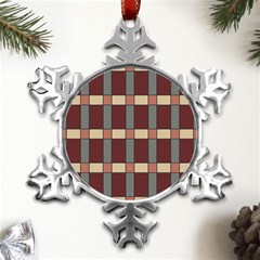 Modern Art Geometric Pattern In Red Hues Metal Small Snowflake Ornament by ExtraAwesomeSauce
