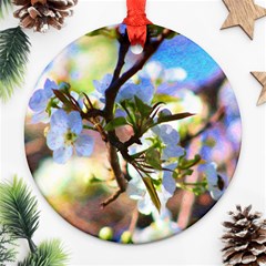 Springtime Pear Tree Blossoms Round Ornament (two Sides) by ExtraAwesomeSauce