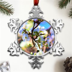 Springtime Pear Tree Blossoms Metal Small Snowflake Ornament by ExtraAwesomeSauce