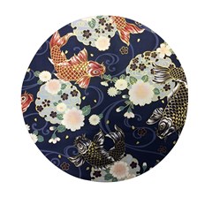 Japanese Wave Koi Illustration Pattern Mini Round Pill Box by Ndabl3x