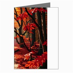 Forest Path Red Nature Greeting Cards (pkg Of 8) by Bedest