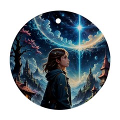 Enchanting Fantasy Night Sky Scene Round Ornament (two Sides) by ExtraAwesomeSauce