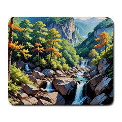 Serene Mountain Waterfall Landscape Large Mousepad by ExtraAwesomeSauce