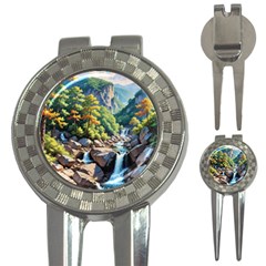 Serene Mountain Waterfall Landscape 3-in-1 Golf Divots by ExtraAwesomeSauce