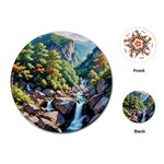 Serene Mountain Waterfall Landscape Playing Cards Single Design (Round) Front