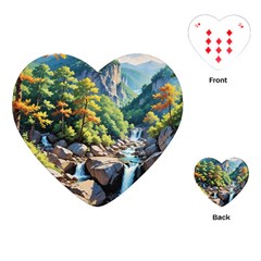 Serene Mountain Waterfall Landscape Playing Cards Single Design (heart) by ExtraAwesomeSauce