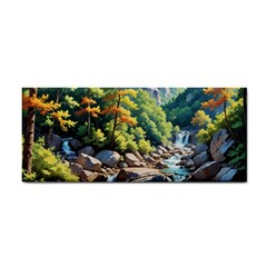 Serene Mountain Waterfall Landscape Hand Towel by ExtraAwesomeSauce