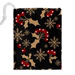 Christmas Pattern With Snowflakes Berries Drawstring Pouch (4XL) Back
