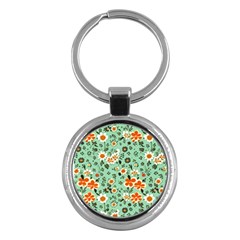 Retro 1960s Flowers Pattern 3 Key Chain (round) by violetheavensky