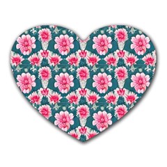 Retro 1880s Flowers Pattern 22 Heart Mousepad by violetheavensky