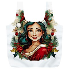 Young Woman With Santa Claus Clothes Isolated Illustration Wb Full Print Recycle Bag (xl) by dflcprintsclothing