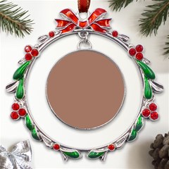 Mocha Mousse Hex Code #a47864 Metal X mas Wreath Ribbon Ornament by dressshop