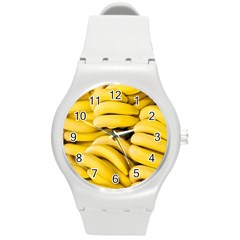 Bananas, Macro, Fruits, Ripe Bananas Round Plastic Sport Watch (m) by kyorashop23