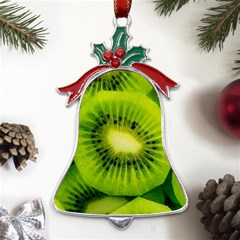 Kiwi Fruits, Close-up, Exotic Fruit Metal Holly Leaf Bell Ornament by kyorashop23