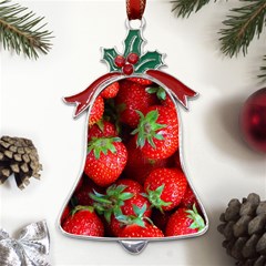 Strawberry, Berries, Fresh, Red Metal Holly Leaf Bell Ornament by kyorashop23