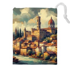 Village Houses Buildings Facade Drawstring Pouch (4xl) by Salmanaz77