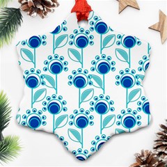 Blue Daisy Minimalist Leaves   Snowflake Ornament (two Sides) by ConteMonfrey